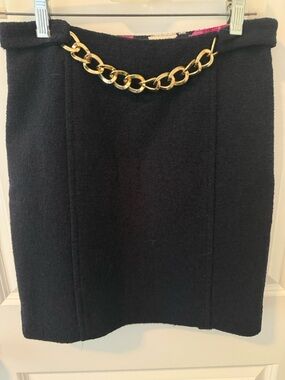 Milly of New York Black Pencil Skirt with Gold Chain Detail
